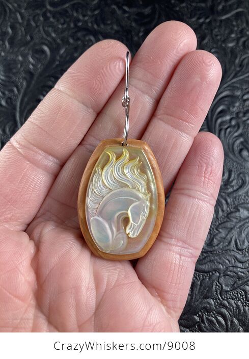 Horse Mother of Pearl Carved Shell Jewelry Pendant - #8Y86jlsAANE-1