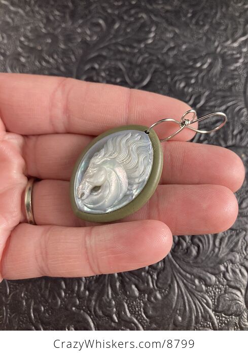 Horse Mother of Pearl Carved Shell Jewelry Pendant - #ekSB5R1XDxU-3