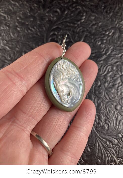 Horse Mother of Pearl Carved Shell Jewelry Pendant - #ekSB5R1XDxU-4
