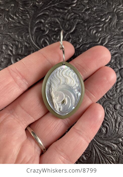 Horse Mother of Pearl Carved Shell Jewelry Pendant - #ekSB5R1XDxU-1