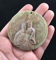 Howling Wolf and Full Moon Carved Ribbon Jasper Stone Pendant Jewelry #LNouO8uQwwc