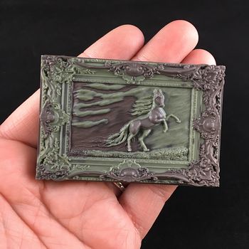 Huge Wild Horse Carved Ribbon Jasper Stone Mini Art Pendant Jewelry #ALQoCLnIvwE