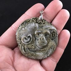 Hugging Monkeys Carved Ribbon Jasper Stone Pendant Jewelry #Ptxlqmxd554