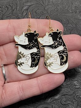 Hugging White and Black Celestial Cat Earrings #HXr3GEu7FRA