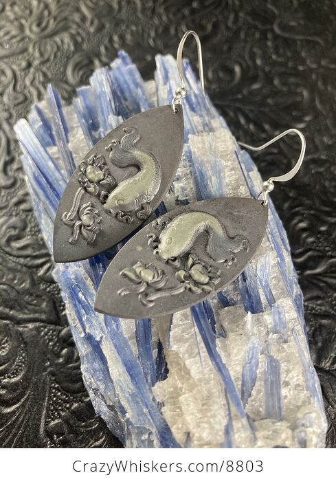 Jasper Stone Koi Carp and Water Lily Lotus Fish Earrings Jewelry - #4rJXRf54xxE-4
