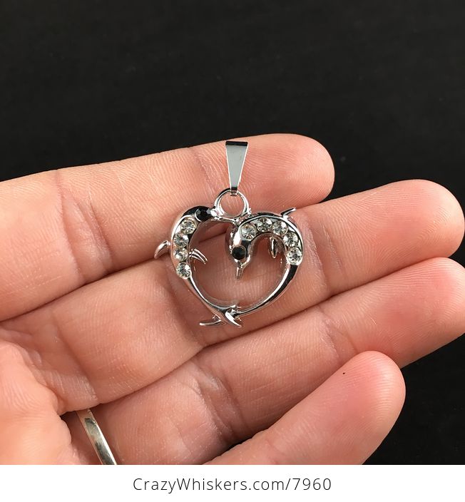 Jumping Dolphins and Rhinestone Jewelry Pendant - #DSZch8KpQMY-1