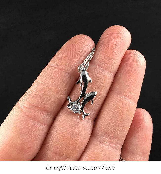 Jumping Dolphins and Rhinestone Jewelry Pendant Necklace - #EDM5BIPeMTA-2