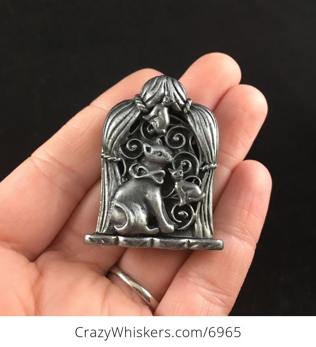 by Torino Necklace Cat Brooch Pin Earrings & Jewelry Box Set Pewter