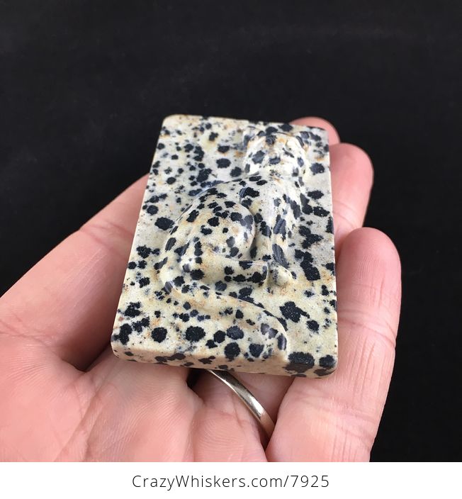 Kitty Cat Carved Dalmatian Jasper Stone Pendant Jewelry - #BONy8RBQAJI-2