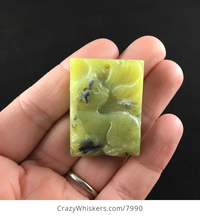 Kitty Cat Carved Lemon Jade Stone Pendant Jewelry - #nsYxiDjRwM0-1