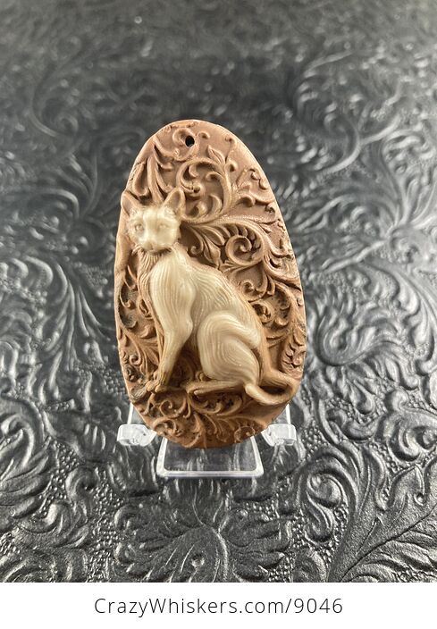 Kitty Cat Carved Mini Art Jasper Stone Pendant Cabochon Jewelry - #gAcZgVu308g-1