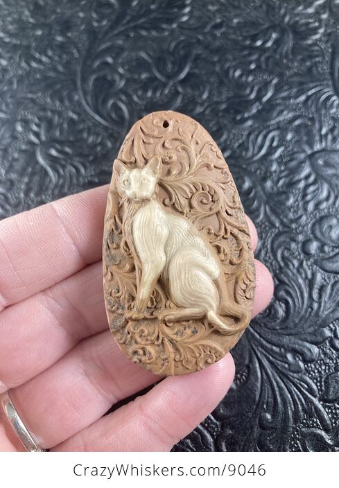 Kitty Cat Carved Mini Art Jasper Stone Pendant Cabochon Jewelry - #gAcZgVu308g-4