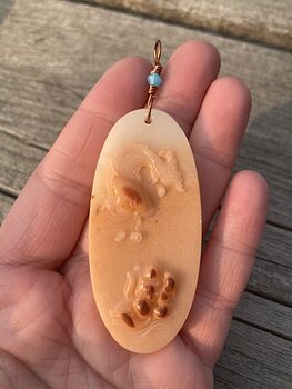 Koi Carp Fish Carved Jade Stone Pendant Jewelry #9YdTmQwzST8
