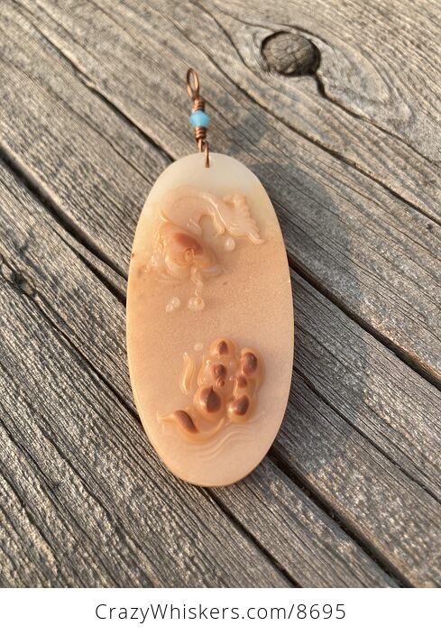 Koi Carp Fish Carved Jade Stone Pendant Jewelry - #9YdTmQwzST8-4