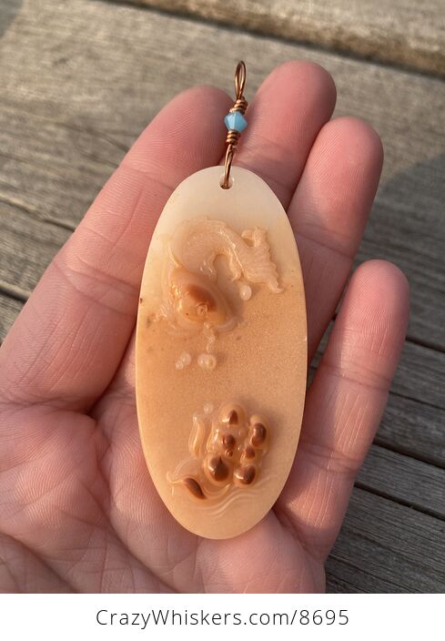 Koi Carp Fish Carved Jade Stone Pendant Jewelry - #9YdTmQwzST8-1
