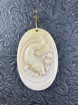 Koi Carp Fish Carved Ribbon Jasper Stone Pendant Jewelry #QmCx1vpIT3E