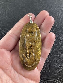Koi Fish Carved in Tigers Eye Stone Pendant Jewelry #Vdp6GkygUWY