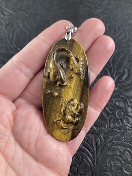 Koi Fish Carved in Tigers Eye Stone Pendant Jewelry #nMD9oIHjhT4