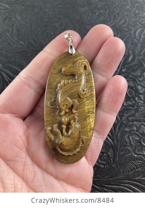 Koi Fish Carved in Tigers Eye Stone Pendant Jewelry - #Vdp6GkygUWY-1