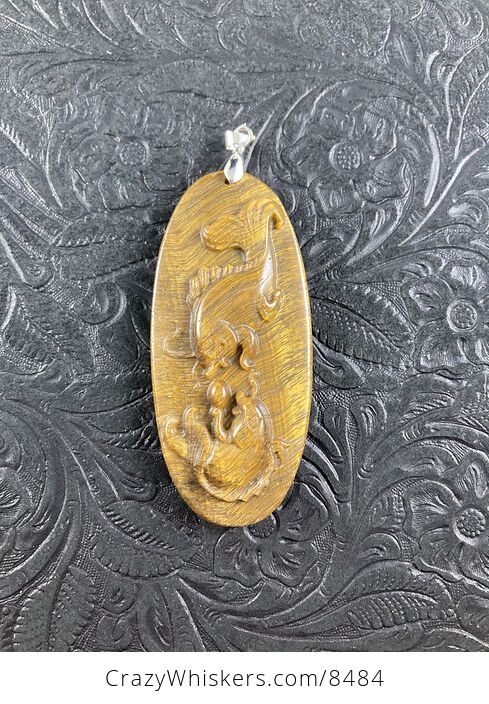 Koi Fish Carved in Tigers Eye Stone Pendant Jewelry - #Vdp6GkygUWY-3