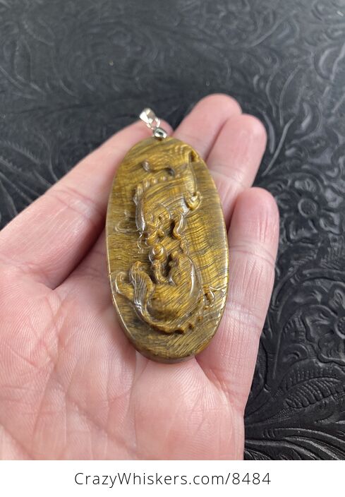 Koi Fish Carved in Tigers Eye Stone Pendant Jewelry - #Vdp6GkygUWY-5