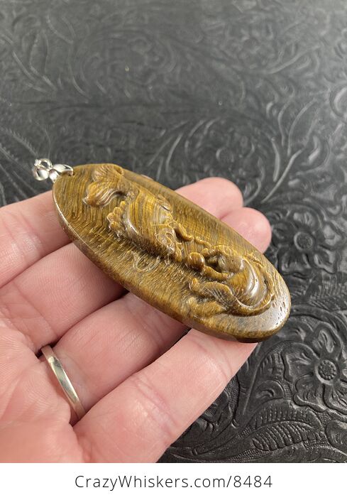 Koi Fish Carved in Tigers Eye Stone Pendant Jewelry - #Vdp6GkygUWY-4