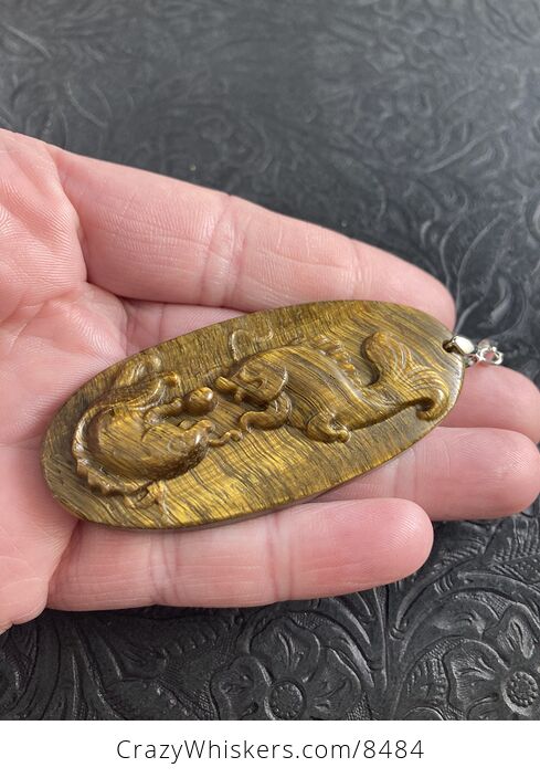 Koi Fish Carved in Tigers Eye Stone Pendant Jewelry - #Vdp6GkygUWY-6