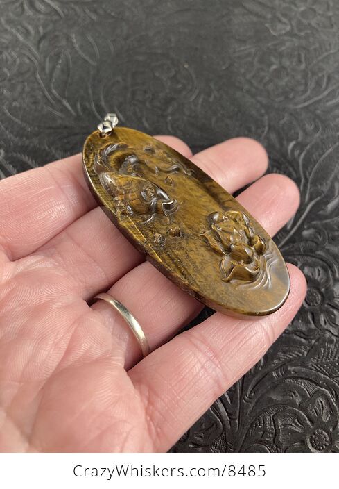 Koi Fish Carved in Tigers Eye Stone Pendant Jewelry - #nMD9oIHjhT4-5