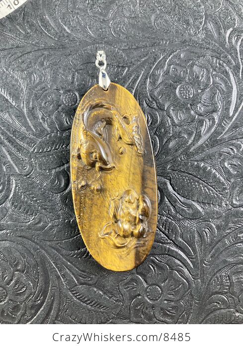 Koi Fish Carved in Tigers Eye Stone Pendant Jewelry - #nMD9oIHjhT4-2