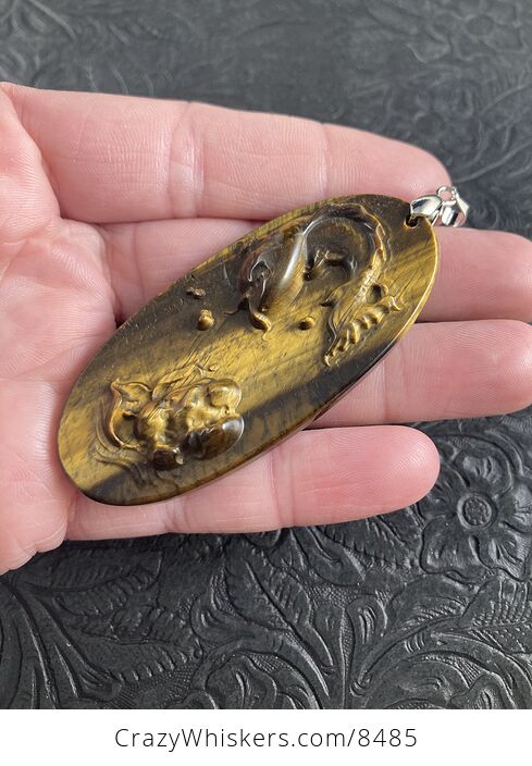 Koi Fish Carved in Tigers Eye Stone Pendant Jewelry - #nMD9oIHjhT4-4