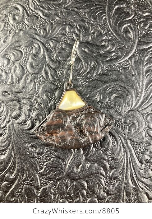 Lab Dog Wood and Mother of Pearl Pendant Ornament Mini Art Jewelry - #wc9Fau2HQFY-2