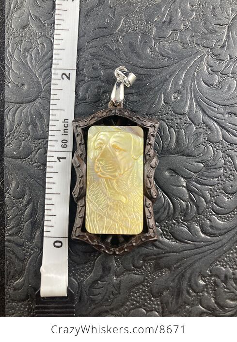 Labrador Retriever Dog Carved Mother of Pearl Shell in a Wooden Frame Pendant Jewelry - #rDkZNL5z7ds-5