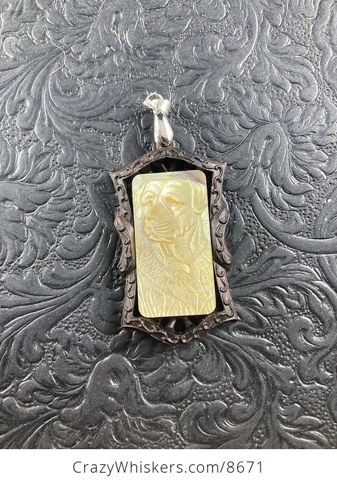 Labrador Retriever Dog Carved Mother of Pearl Shell in a Wooden Frame Pendant Jewelry - #rDkZNL5z7ds-4