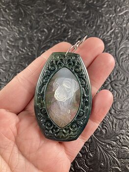 Labrador Retriever Dog Carved Shell in a Fancy Agate Frame Pendant Jewelry #Gt9JHnqxulU