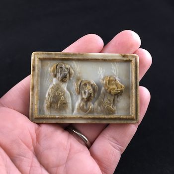 Labrador Retriever Dogs Carved Ribbon Jasper Stone Pendant Jewelry or Mini Art #X3cYt00Kp2o