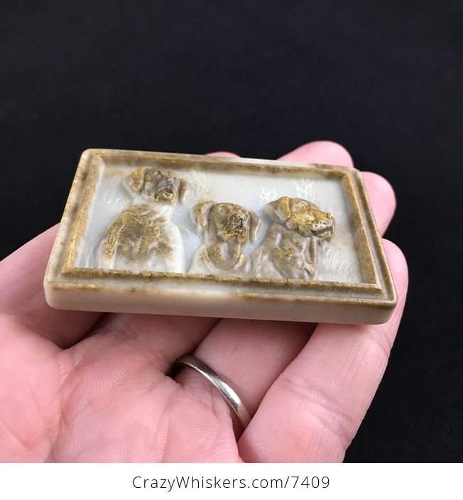 Labrador Retriever Dogs Carved Ribbon Jasper Stone Pendant Jewelry or Mini Art - #X3cYt00Kp2o-2