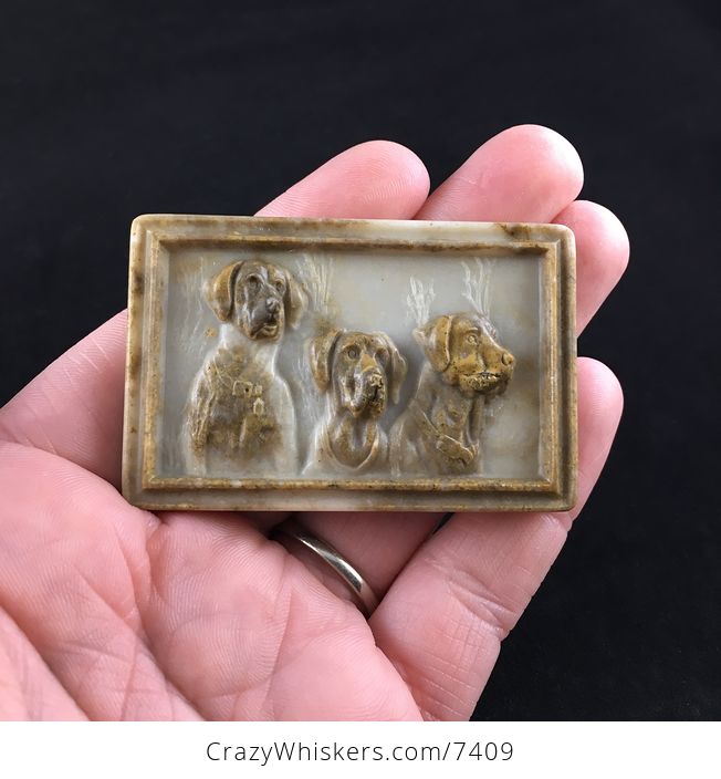 Labrador Retriever Dogs Carved Ribbon Jasper Stone Pendant Jewelry or Mini Art - #X3cYt00Kp2o-1