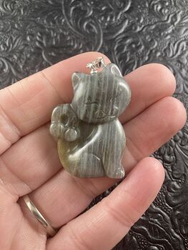 Labradorite Stone Kitty Cat Pendant Necklace Jewelry #MTUCzkuQjzQ