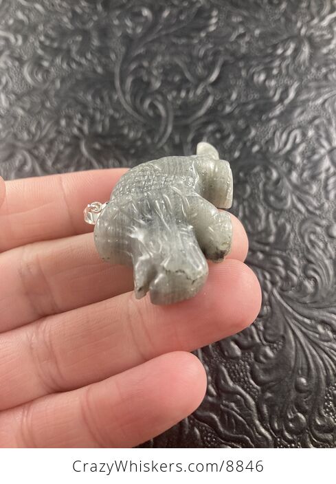 Labradorite Stone Triceratops Dinosaur Pendant Necklace Jewelry - #W7Utv2RPAxg-3