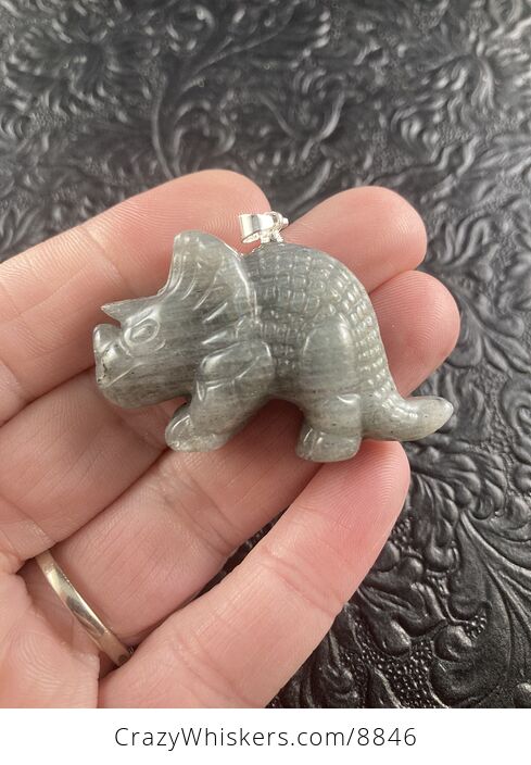Labradorite Stone Triceratops Dinosaur Pendant Necklace Jewelry - #W7Utv2RPAxg-1
