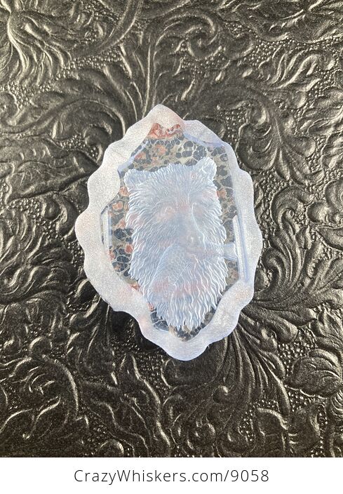 Lamp Work Glass Fishing Bear and Leopard Skin Jasper Stone Pendant Cabochon Jewelry Mini Art Ornament - #VzGvh466eyY-6