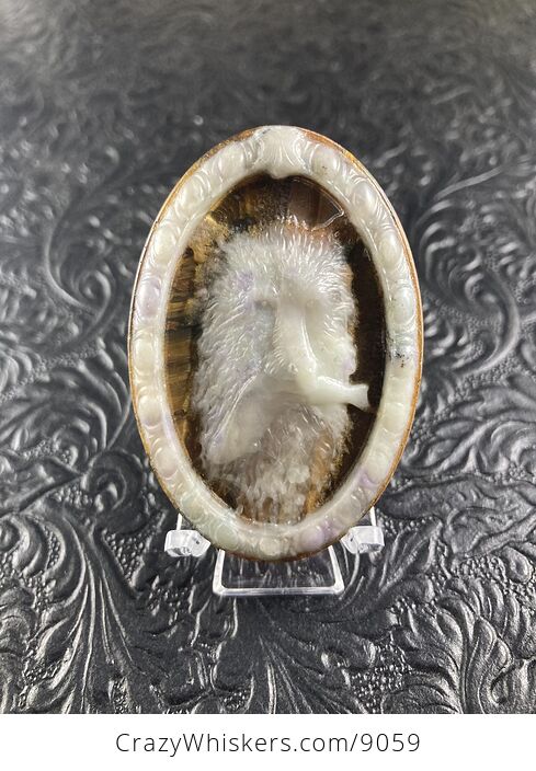 Lamp Work Glass Fishing Bear and Leopard Skin Jasper Stone Pendant Cabochon Jewelry Mini Art Ornament - #bIBrtaegvlg-1