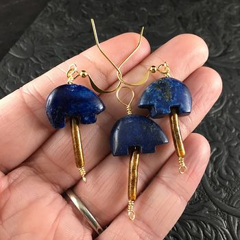 Lapis Lazuli Bear and Golden Brown Coral Earrings and Pendant Jewelry Set #2T8HuO9NVPo