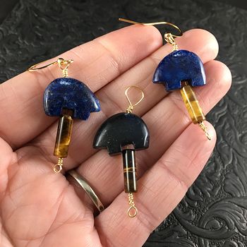 Lapis Lazuli Bear and Tigers Eye Earrings and Pendant Jewelry Set #h6qtfleQFAo
