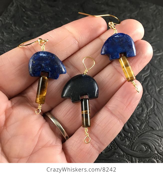 Lapis Lazuli Bear and Tigers Eye Earrings and Pendant Jewelry Set - #h6qtfleQFAo-1