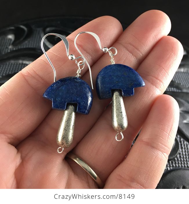 Lapis Lazuli Bear and Vintage Styled Silver Drop Bead Earrings with Silver Wire - #TbYlirsjvSA-1