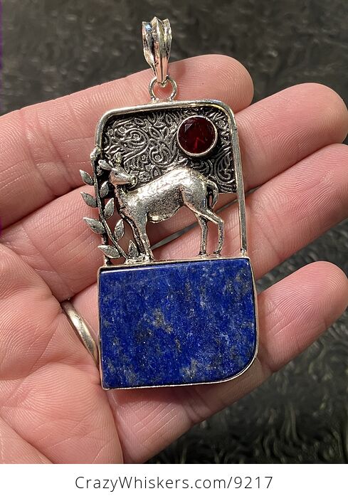 Lapis Lazuli Crystal Stone Deer Jewelry Pendant - #yMhbTd75BpY-1