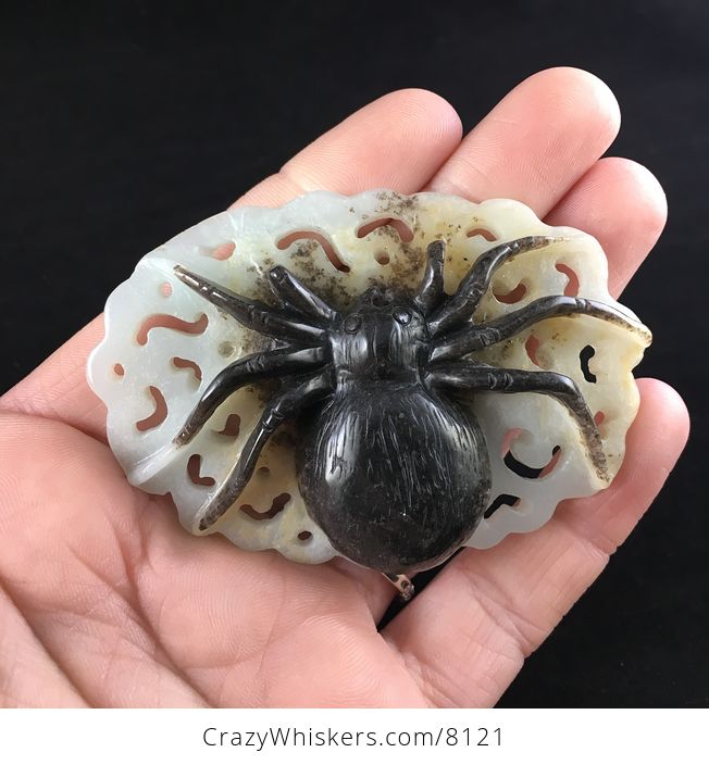 Large Black Tarantula Spider Amazonite Stone Jewelry Pendant - #rbqnVB4UtLk-1