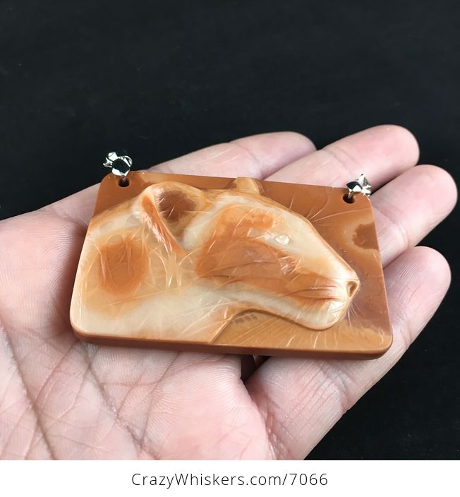 Large Cougar Mountain Lion Puma Big Cat Carved Red Jasper Stone Pendant Jewelry - #zmGGgN92EI4-2