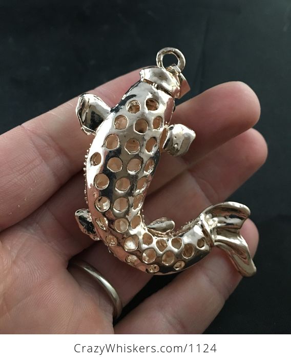 Large Fancy Pendant of a Swimming Koi Carp Fish with Rhinestones on Gold Tone - #jOh0quPtwl8-2